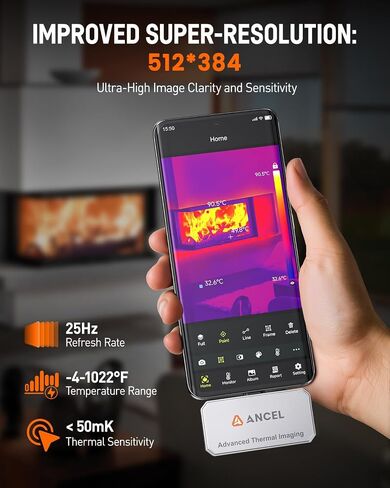 ANCEL IR101 Thermal Camera for Android, 256x192 IR Resolution, 0.24W Ultra-Low Power(8-12H Battery Life), -4°F to 1022°F, 25Hz Refresh Rate, Lightweight Thermal Imaging Camera for Home Inspection in Saudi Arabia