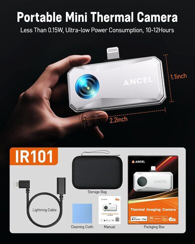 ANCEL IR101 Thermal Camera for Android, 256x192 IR Resolution, 0.24W Ultra-Low Power(8-12H Battery Life), -4°F to 1022°F, 25Hz Refresh Rate, Lightweight Thermal Imaging Camera for Home Inspection in Saudi Arabia