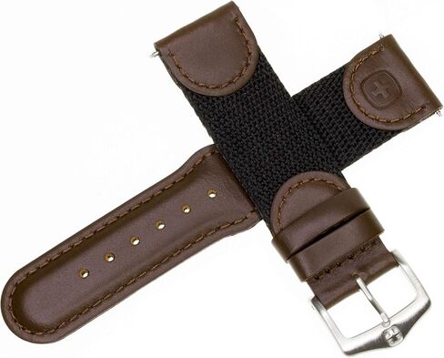 Victorinox New 22mm Wenger Swiss Army Genuine Brown Leather Strap Black Nylon Watch Band in Saudi Arabia