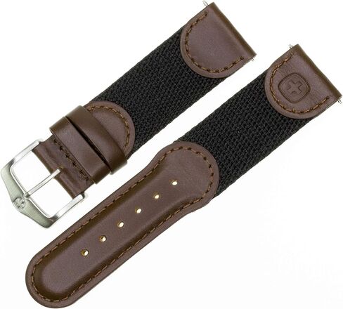 Victorinox New 22mm Wenger Swiss Army Genuine Brown Leather Strap Black Nylon Watch Band in Saudi Arabia