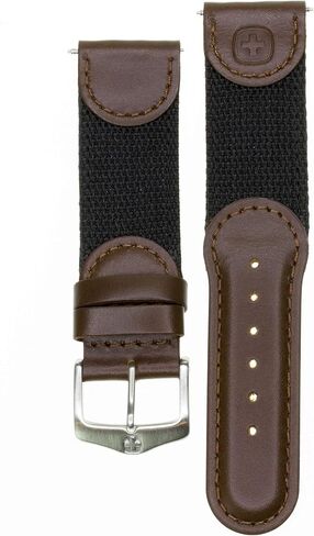 Victorinox New 22mm Wenger Swiss Army Genuine Brown Leather Strap Black Nylon Watch Band in Saudi Arabia