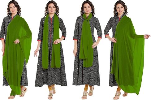 Soft Chiffon Casual Daily Use Dupatta/Scarf/Head Wrap/Sheer 2 PCS Combo With Green Colour @ 9.99 $ Per Pc. in Saudi Arabia