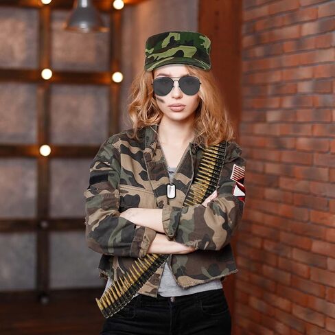 Halloween Army Soldier Costume Accessories Inclue Belt,Tag Necklaces for Men Women Halloween Party Dress Up in Saudi Arabia