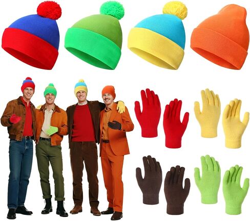 4 مجموعات من قبعة الهالوين بارك التأثيرية وقفازات مجموعة الشتاء متماسكة قبعة صغيرة قبعة الهالوين إكسسوارات أزياء محبوكة أغطية الرأس Pompom الكفة in Kuwait