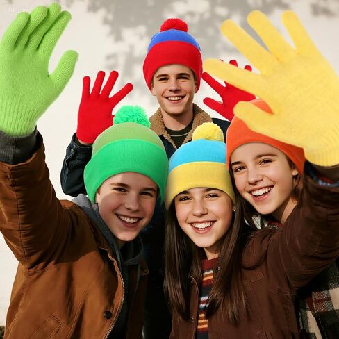 4 مجموعات من قبعة الهالوين بارك التأثيرية وقفازات مجموعة الشتاء متماسكة قبعة صغيرة قبعة الهالوين إكسسوارات أزياء محبوكة أغطية الرأس Pompom الكفة in Kuwait