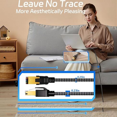 Cat 8 Ethernet Cable 15 FT, 40Gbps 2000Mhz High Speed Flat Cat8 Cable Patch Cord with Gold-Plated RJ45 Connector, LAN Network Internet Cable, Router/Gaming/Computer, S/FTP in Kuwait