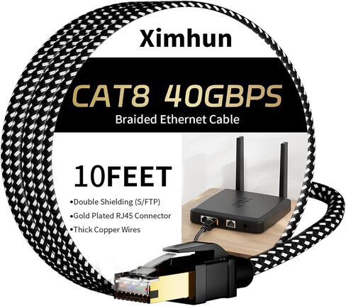 Cat 8 Ethernet Cable 15 FT, 40Gbps 2000Mhz High Speed Flat Cat8 Cable Patch Cord with Gold-Plated RJ45 Connector, LAN Network Internet Cable, Router/Gaming/Computer, S/FTP in Kuwait