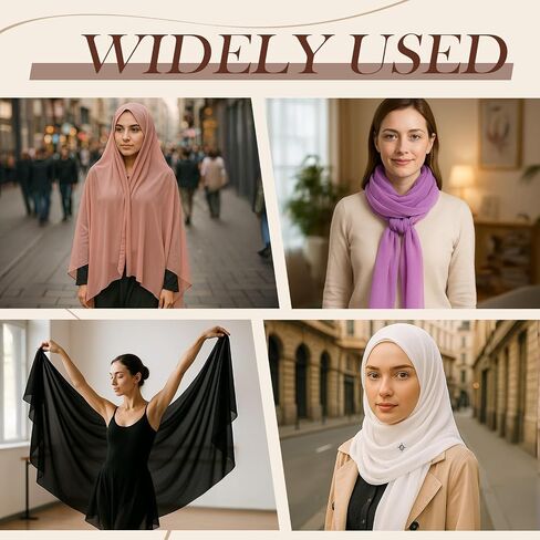10 عبوات من حجاب الشيفون بلون موحد، أوشحة حجاب شيفون كبيرة للنساء المسلمات، أغطية رأس عمامة ناعمة وأغطية للنساء المسلمات، خفيفة الوزن وقابلة للتنفس in Kuwait