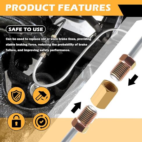 3PCS 3/16 Brake Line,16 Inch Steel Brake Line with Inverted Dual Connectors & 2 Brakes Lines Fittings,Essential Brakes Lines Repair Kit Car Accessories for Cars,Trucks,SUVs in Saudi Arabia