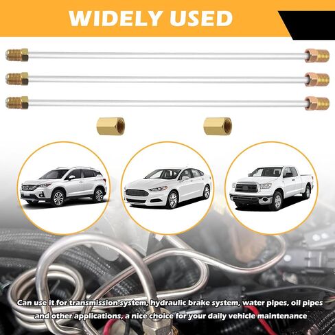 3PCS 3/16 Brake Line,16 Inch Steel Brake Line with Inverted Dual Connectors & 2 Brakes Lines Fittings,Essential Brakes Lines Repair Kit Car Accessories for Cars,Trucks,SUVs in Saudi Arabia