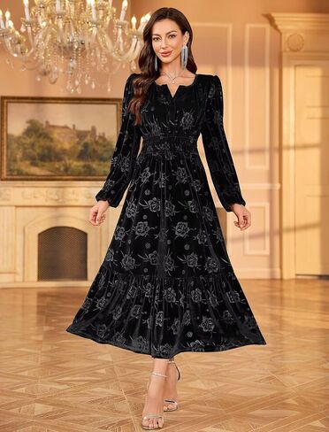 ZAFUL Womens Velvet Dresses Long Sleeve Cocktail Party Wedding Guest Dress in Saudi Arabia