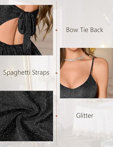 Bbonlinedress فستان نسائي سباركلي لحفلات العودة للوطن للمراهقين قصير كوكتيل حفلة موسيقية بريق النادي الليلي التعادل الخلفي السباغيتي الأشرطة فستان in Saudi Arabia