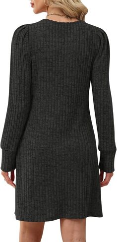 Womens Ribbed Knit Sweater Dress Long Sleeve Square Neck Fall Winter Dresses in Kuwait