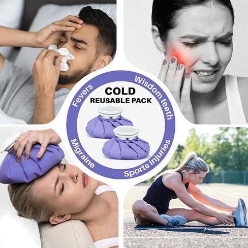 Honoson 2 Pack Ice Bags for Injuries Reusable, Cold and Hot Use Hot Water Bag, Durable and Reliable Ice Packs for Muscle Aches, Wisdom Teeth, Breastfeeding, Tired Eyes, 5.5 Inches(Purple) in Saudi Arabia