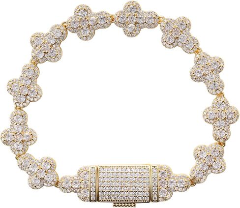 Lulu Mel Iced Out Cross Bracelet Chain Hip Hop 14K Gold Plated Tennis Bracelet for Men Women, Prong Setting 5A+ Cubic Zirconia Diamond Fashion Jewelry for Rapper in Saudi Arabia