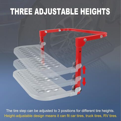 Folding Heavy Duty Tire Step for Truck, SUV and RV Adjustable Tire Mounted Step Fit Most Tire from 10.2" to 14.4", Rated up to 300 Lbs, Shark Jaw Shape Non-Slip Design in Saudi Arabia