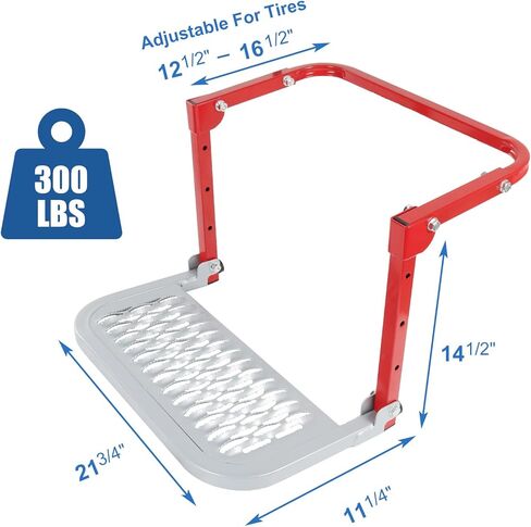 Folding Heavy Duty Tire Step for Truck, SUV and RV Adjustable Tire Mounted Step Fit Most Tire from 10.2" to 14.4", Rated up to 300 Lbs, Shark Jaw Shape Non-Slip Design in Saudi Arabia