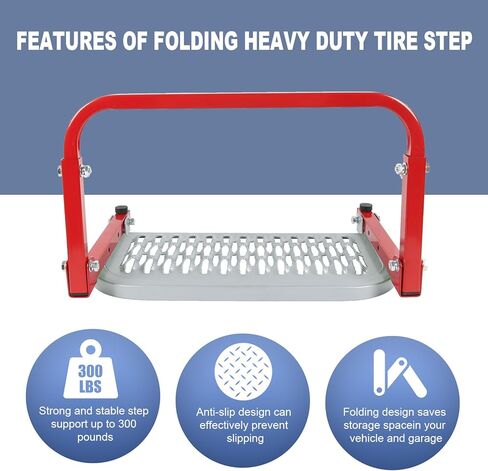 Folding Heavy Duty Tire Step for Truck, SUV and RV Adjustable Tire Mounted Step Fit Most Tire from 10.2" to 14.4", Rated up to 300 Lbs, Shark Jaw Shape Non-Slip Design in Saudi Arabia
