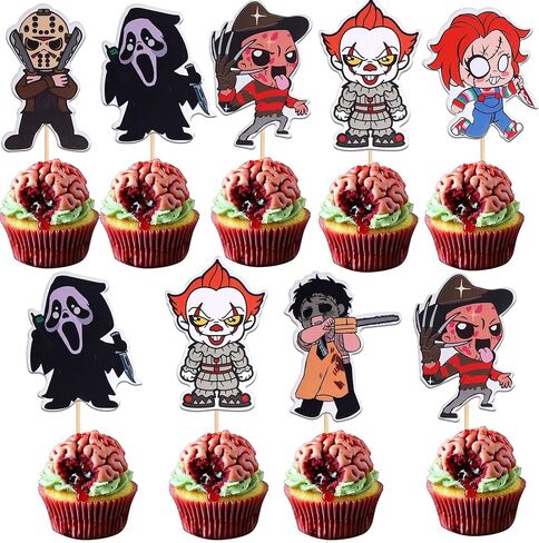 1 PCS Halloween Horror Happy Birthday Cake Topper Glitter Have a Killer Themed Cake Decoration for Horror Classic Movie Theme Kids Halloween Party Cake Decorations in Kuwait