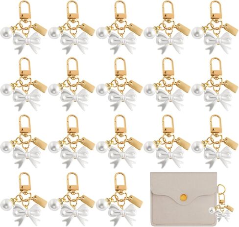 OMISTAR 30 Pcs Pearl Bow Keychain Party Favor Set, White Aesthetic Keyring with bow, Acrylic Keychain Decorations for Car, Bags, Wedding, Baptism Favors in Saudi Arabia