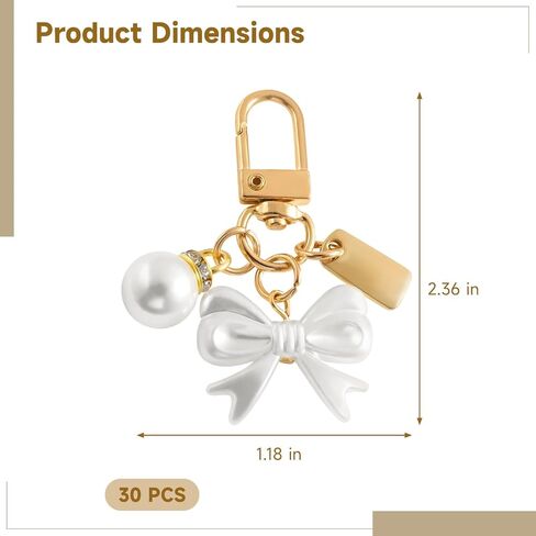 OMISTAR 30 Pcs Pearl Bow Keychain Party Favor Set, White Aesthetic Keyring with bow, Acrylic Keychain Decorations for Car, Bags, Wedding, Baptism Favors in Saudi Arabia