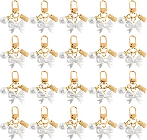 OMISTAR 30 Pcs Pearl Bow Keychain Party Favor Set, White Aesthetic Keyring with bow, Acrylic Keychain Decorations for Car, Bags, Wedding, Baptism Favors in Saudi Arabia