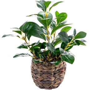 Indoor Fake Olive Plants 17.7 inches Tall Lifelike Artificial Olive Plants with Cyan Fruits in Brown Rattan Planter for Shelf Office Desk Kitchen Counter Small Space Artificial Plant Decor in Saudi Arabia