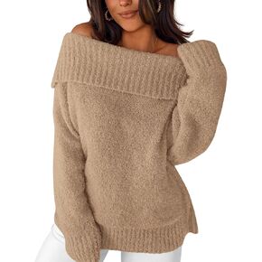 سترة نسائية مكشوفة الكتف من Okiwam موضة خريف 2025 بلوفر فضفاض محبوك وأكمام طويلة قطع علوية عصرية in Kuwait