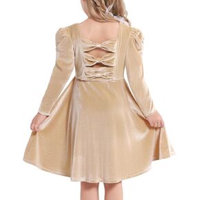 فساتين مخملية للفتيات بأكمام طويلة وظهر على شكل فيونكة لحفلات العطلات، ملابس للأطفال الصغار في الخريف والشتاء، من عمر 3 إلى 8 سنوات in Kuwait