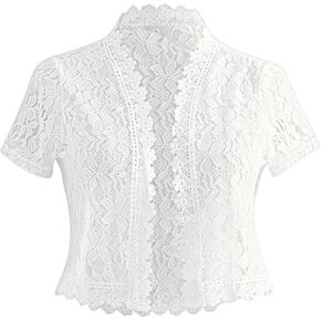 GORGLITTER Women's Floral Lace Short Sleeve Cropped Cardigan for Dress Crochet Open Front Bolero Shrugs Cardigan Blazer in Saudi Arabia