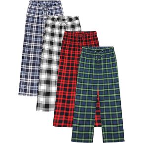 Cooraby Boys Plaid Pants with Pockets Elastic Waist Drawstring Printed Plaid Pants Christmas Plaid Pants for Boys Girls in Kuwait