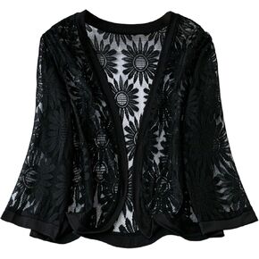 WDIRARA Women's Plus Size 3/4 Sleeve Lace Jackets Open Front Sheer Mesh Bolero Shrug in Saudi Arabia