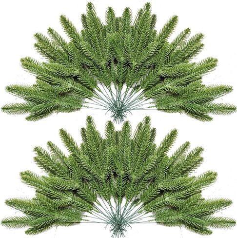 30PCS Christmas Pine Needles Green Artificial Pine Branches Fake Greenery Pine Picks for Christmas Crafts Garland Wreath Twigs Stems Tree Decorations in Kuwait