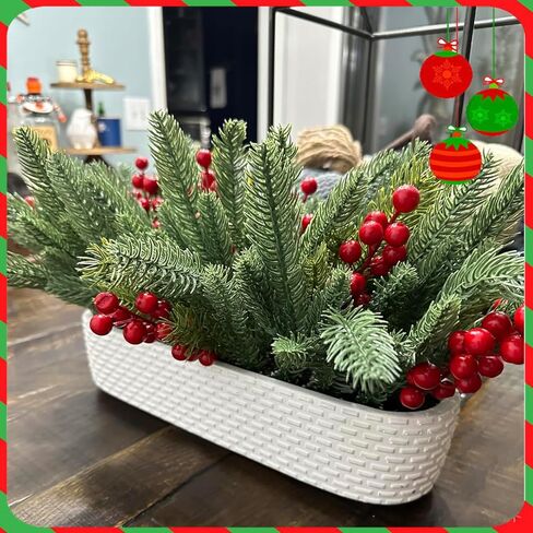 30PCS Christmas Pine Needles Green Artificial Pine Branches Fake Greenery Pine Picks for Christmas Crafts Garland Wreath Twigs Stems Tree Decorations in Kuwait