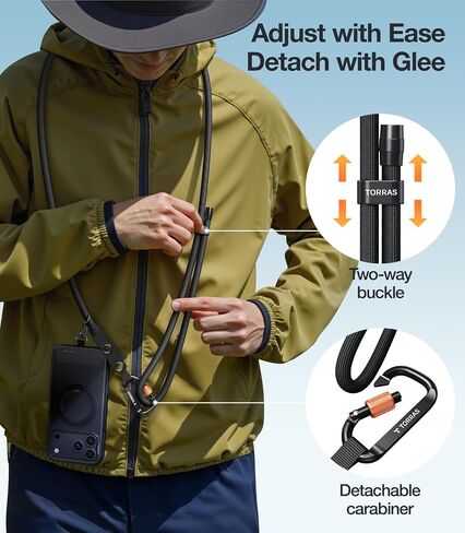 TORRAS Phone Lanyard with Hanging Loops, Durable Carabiner, Adjustable Anti Theft Phone Strap Crossbody, Skin-Friendly, 2 Tabs, Universal Cell Phone Neck Lanyard for Daily & Outdoor Activities, Black in Saudi Arabia