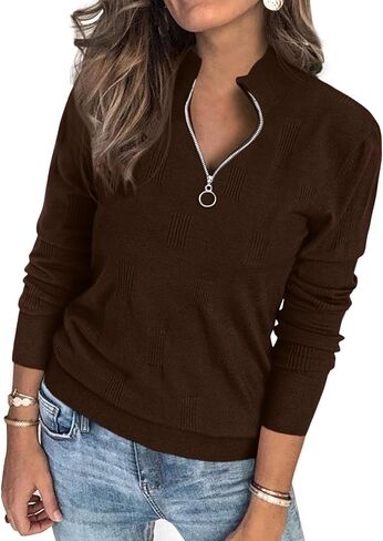 PRETTYGARDEN Womens Sweaters Quarter Zip Knit Long Sleeve Business Casual Pullover Tops 2025 Fall Fashion Work Outfits in Saudi Arabia
