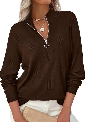 PRETTYGARDEN Womens Sweaters Quarter Zip Knit Long Sleeve Business Casual Pullover Tops 2025 Fall Fashion Work Outfits in Saudi Arabia