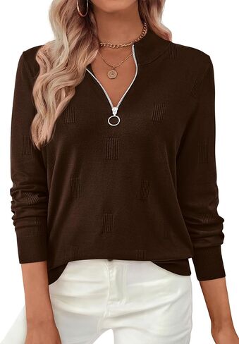 PRETTYGARDEN Womens Sweaters Quarter Zip Knit Long Sleeve Business Casual Pullover Tops 2025 Fall Fashion Work Outfits in Saudi Arabia