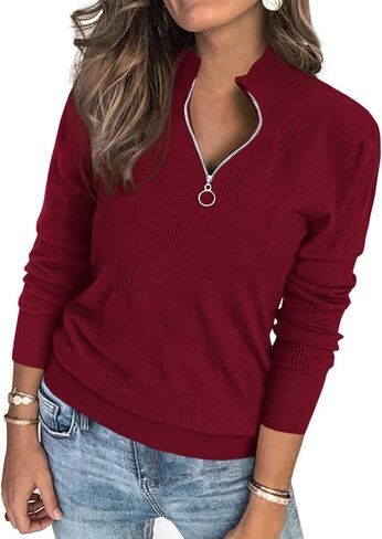 PRETTYGARDEN Womens Sweaters Quarter Zip Knit Long Sleeve Business Casual Pullover Tops 2025 Fall Fashion Work Outfits in Saudi Arabia