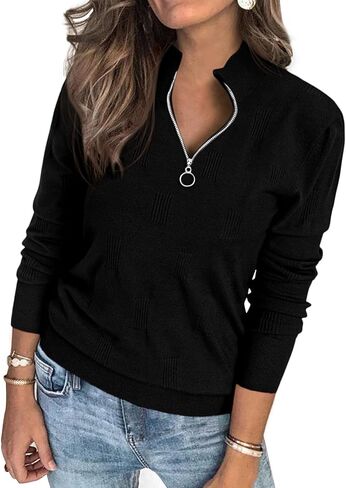 PRETTYGARDEN Womens Sweaters Quarter Zip Knit Long Sleeve Business Casual Pullover Tops 2025 Fall Fashion Work Outfits in Saudi Arabia