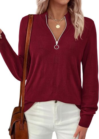 PRETTYGARDEN Womens Sweaters Quarter Zip Knit Long Sleeve Business Casual Pullover Tops 2025 Fall Fashion Work Outfits in Saudi Arabia