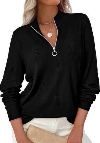 PRETTYGARDEN Womens Sweaters Quarter Zip Knit Long Sleeve Business Casual Pullover Tops 2025 Fall Fashion Work Outfits in Saudi Arabia