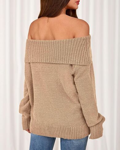 سترة نسائية مكشوفة الكتف من Okiwam موضة خريف 2025 بلوفر فضفاض محبوك وأكمام طويلة قطع علوية عصرية in Kuwait