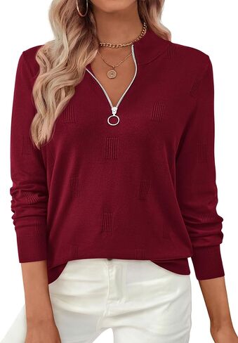 PRETTYGARDEN Womens Sweaters Quarter Zip Knit Long Sleeve Business Casual Pullover Tops 2025 Fall Fashion Work Outfits in Saudi Arabia