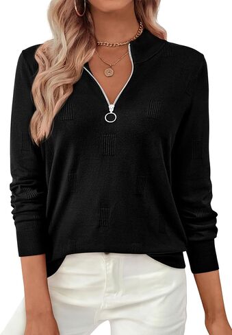 PRETTYGARDEN Womens Sweaters Quarter Zip Knit Long Sleeve Business Casual Pullover Tops 2025 Fall Fashion Work Outfits in Saudi Arabia