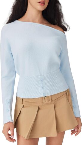 CIDER Off The Shoulder Sweaters for Women Cute Long Sleeve One Shoulder Fall Outfits Knit Pullover Sweater Tops Trendy in Saudi Arabia