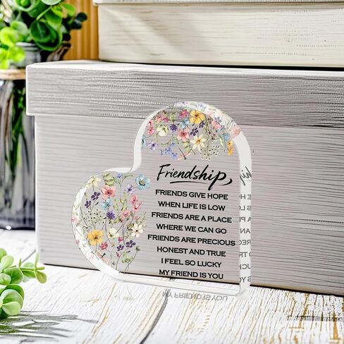 Friendship Gifts for Women, 0.5 Thickness Acrylic Heart Plaque - Best Friend Birthday Gift for Her, Sister Work Bestie Gifts, Thanksgiving & Cheer Up Decorative Sign Keepsake in Saudi Arabia
