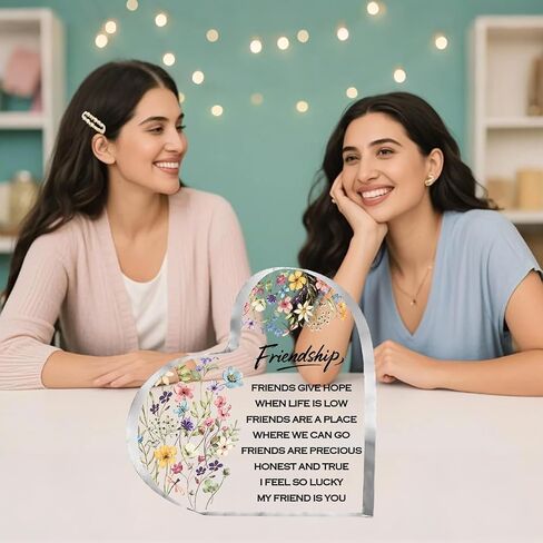 Friendship Gifts for Women, 0.5 Thickness Acrylic Heart Plaque - Best Friend Birthday Gift for Her, Sister Work Bestie Gifts, Thanksgiving & Cheer Up Decorative Sign Keepsake in Saudi Arabia