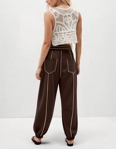 Women Barrel Sweatpants Baggy High Waisted Drawstring Color Block Joggers Pants Athletic Lounge Pant with Pockets in Saudi Arabia