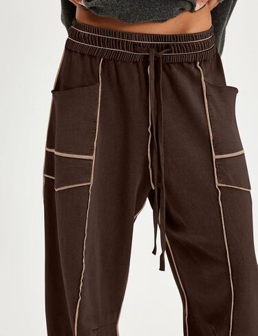 Women Barrel Sweatpants Baggy High Waisted Drawstring Color Block Joggers Pants Athletic Lounge Pant with Pockets in Saudi Arabia